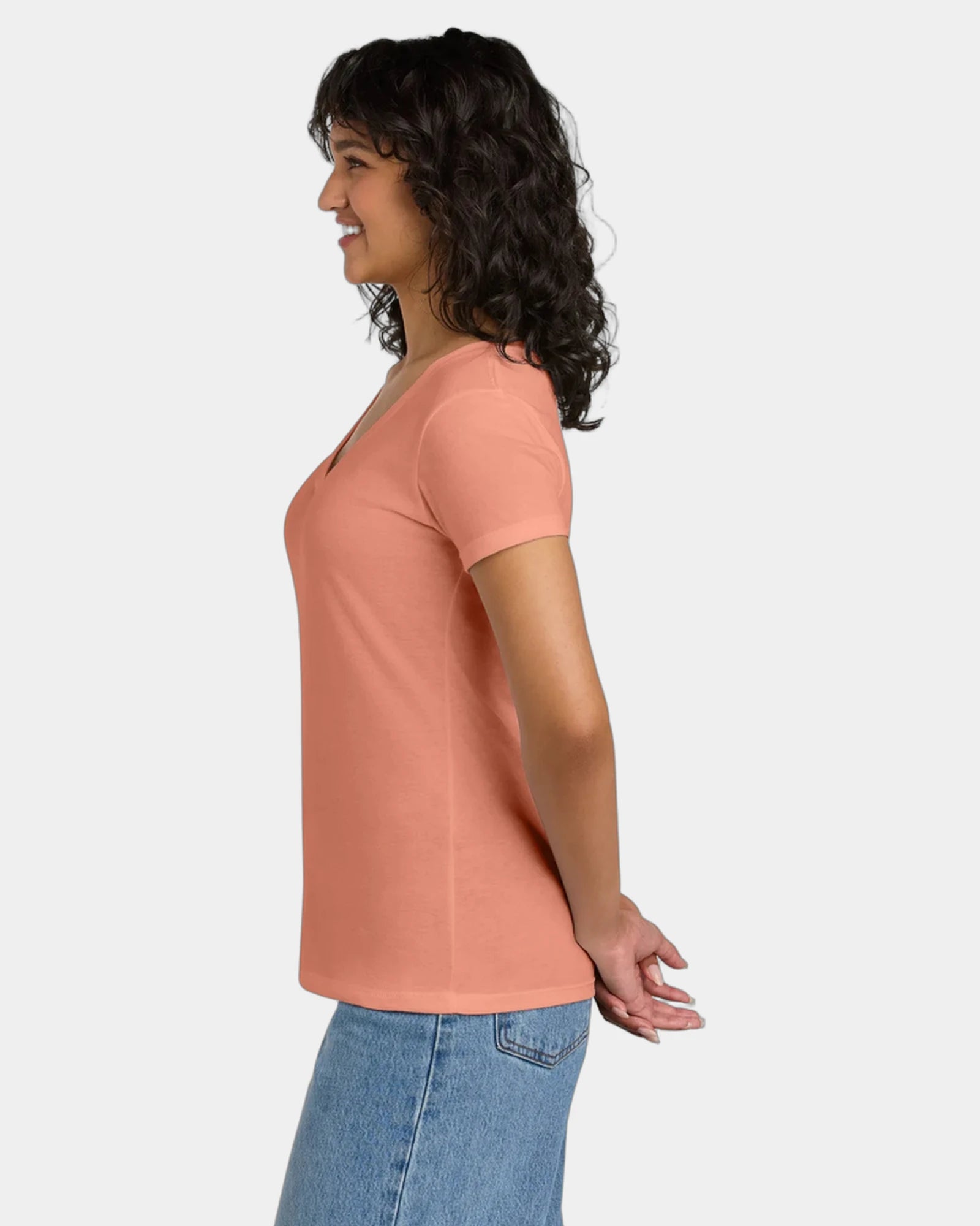 Custom fitted women's V-neck tee ring spun cotton blend - Light Orange